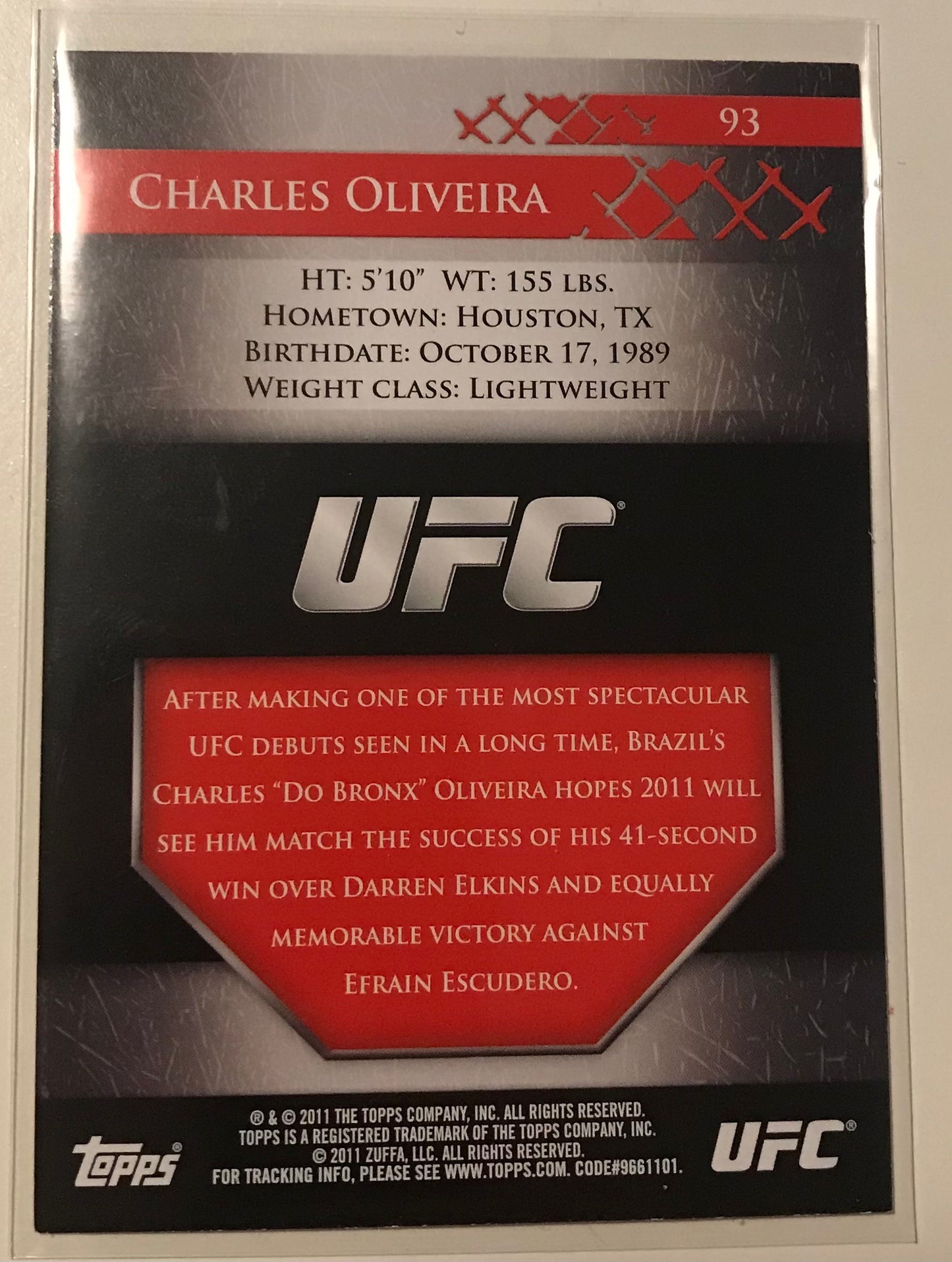 2011 Topps UFC Title Shot ~ CHARLES OLIVEIRA “DO BRONX” #93