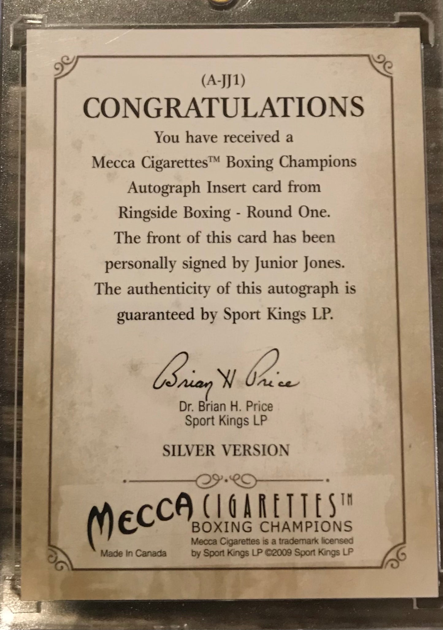 Ringside Boxing Round 1 Junior Jones Autograph A-JJ1 silver auto /90