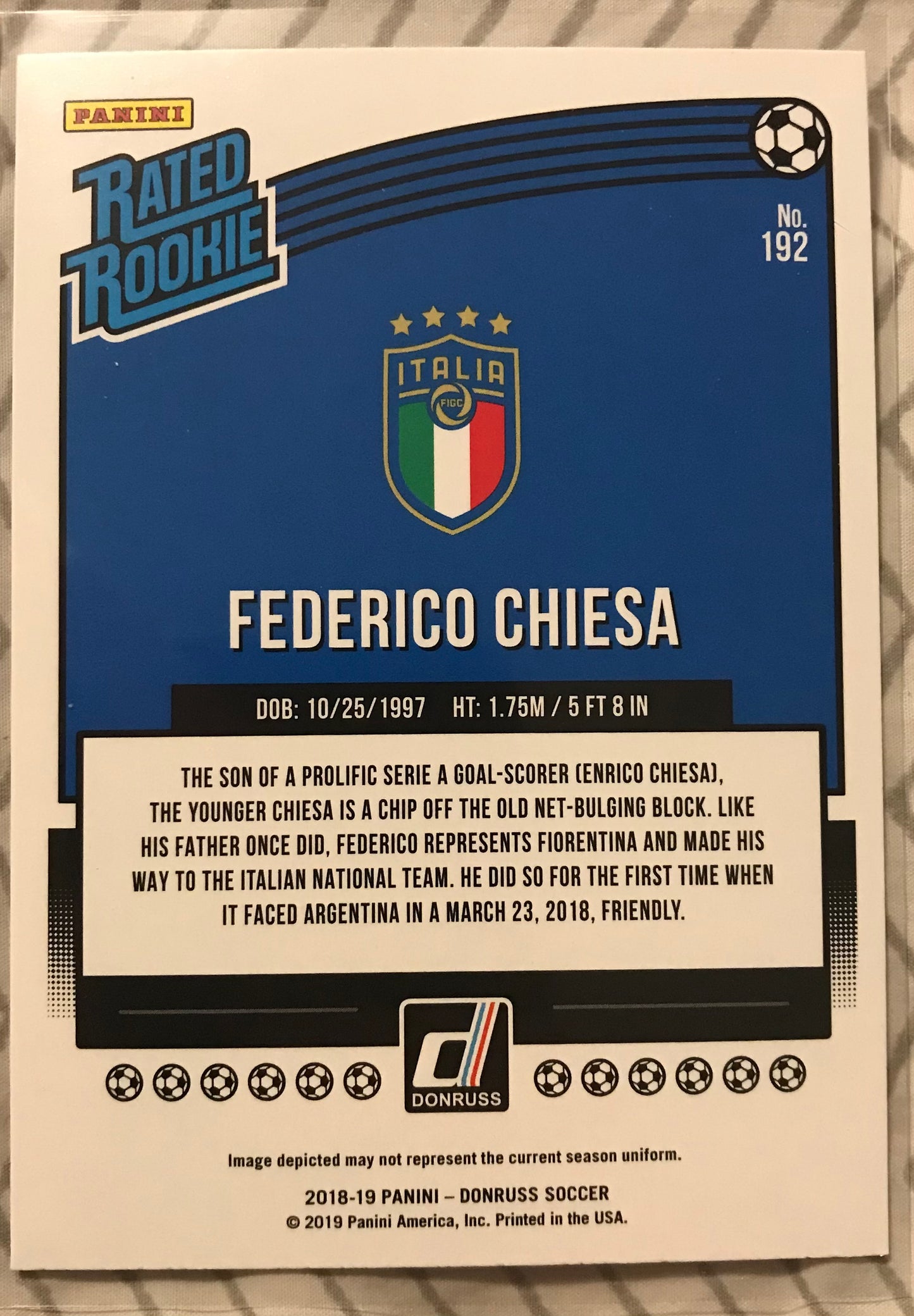 Federico Chiesa Italy Donruss 2018 RATED ROOKIE juventus rc #192