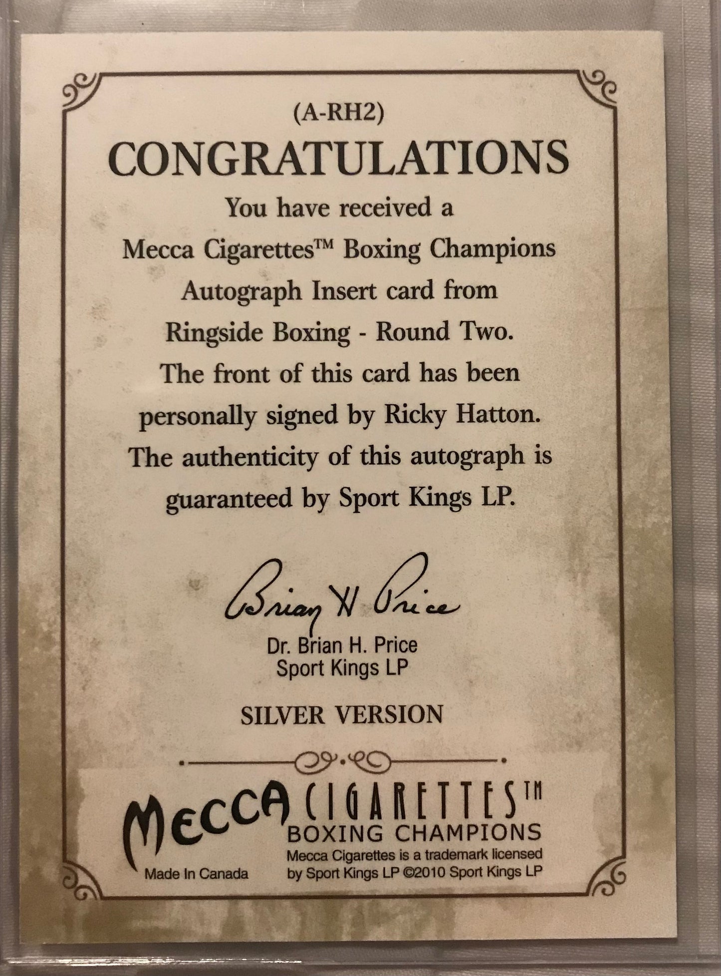 Ringside boxing round 2 Ricky Hatton A-RH2 auto /100