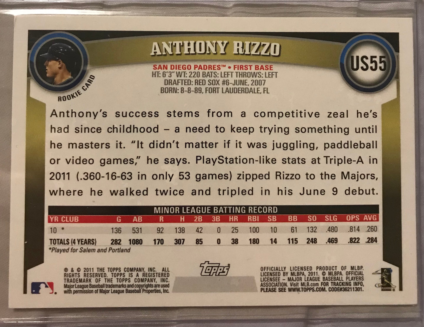 2011 Topps Update Anthony Rizzo rookie rc US55