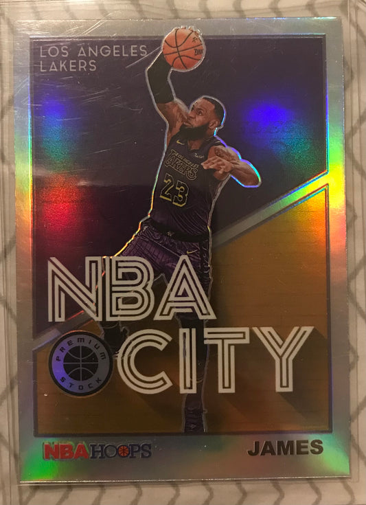 2019-20 NBA HOOPS PREMIUM STOCK LEBRON JAMES NBA CITY SILVER HOLO PRIZM CARD #27