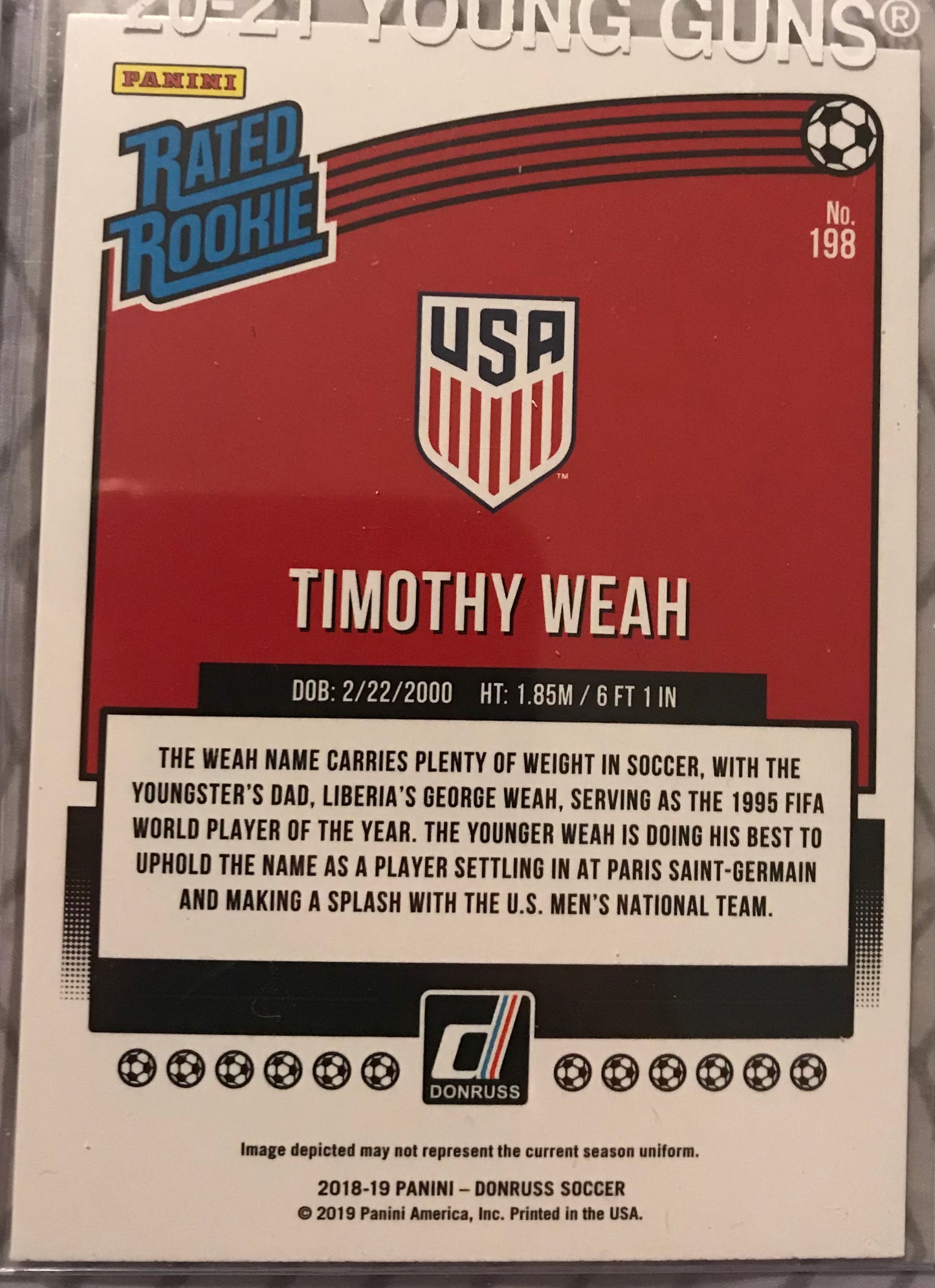 2018-19 Donruss Soccer #198 Timothy Weah United States Rated Rookie