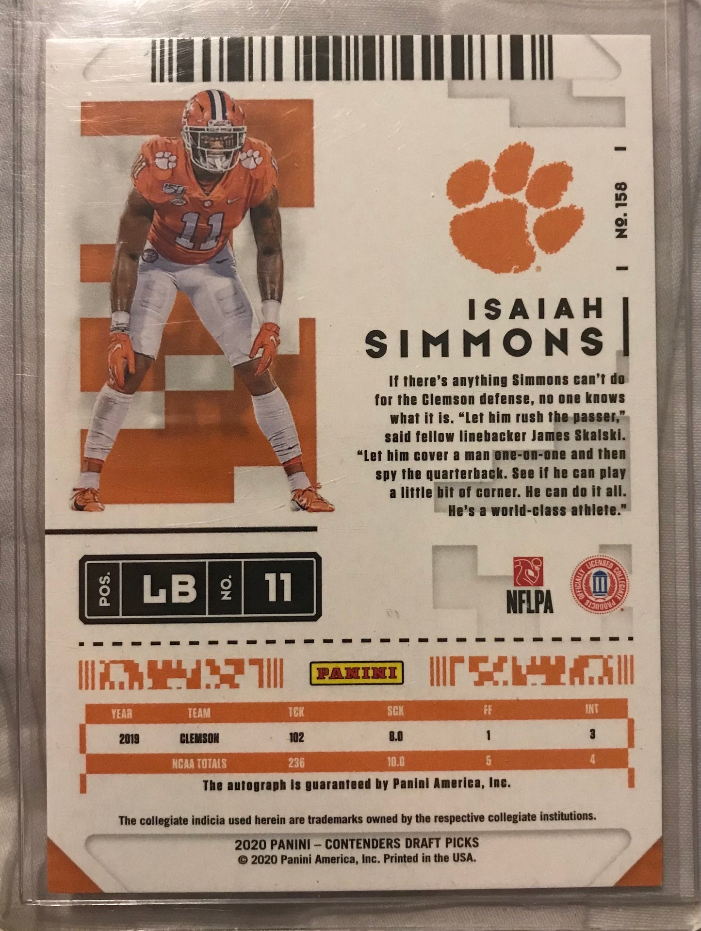 2020 Contenders Draft Picks Isaiah Simmons auto rookie rc