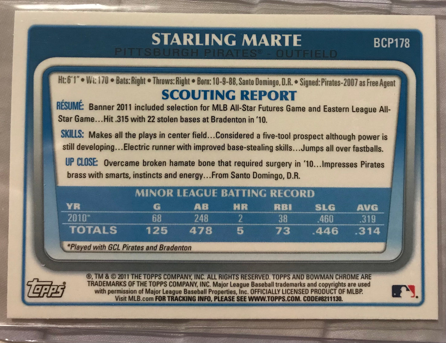 2011 Bowman Chrome prospect Starling Marte rookie rc BCP178