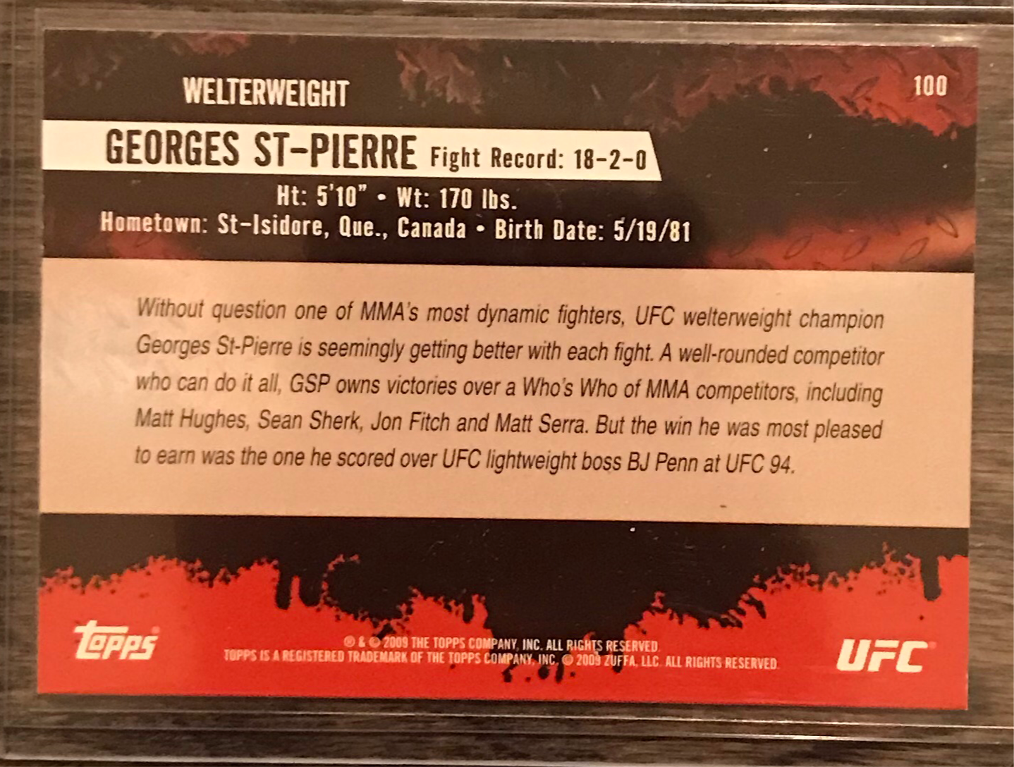 Topps UFC 2009 Round 2- Georges St. Pierre GSP #100