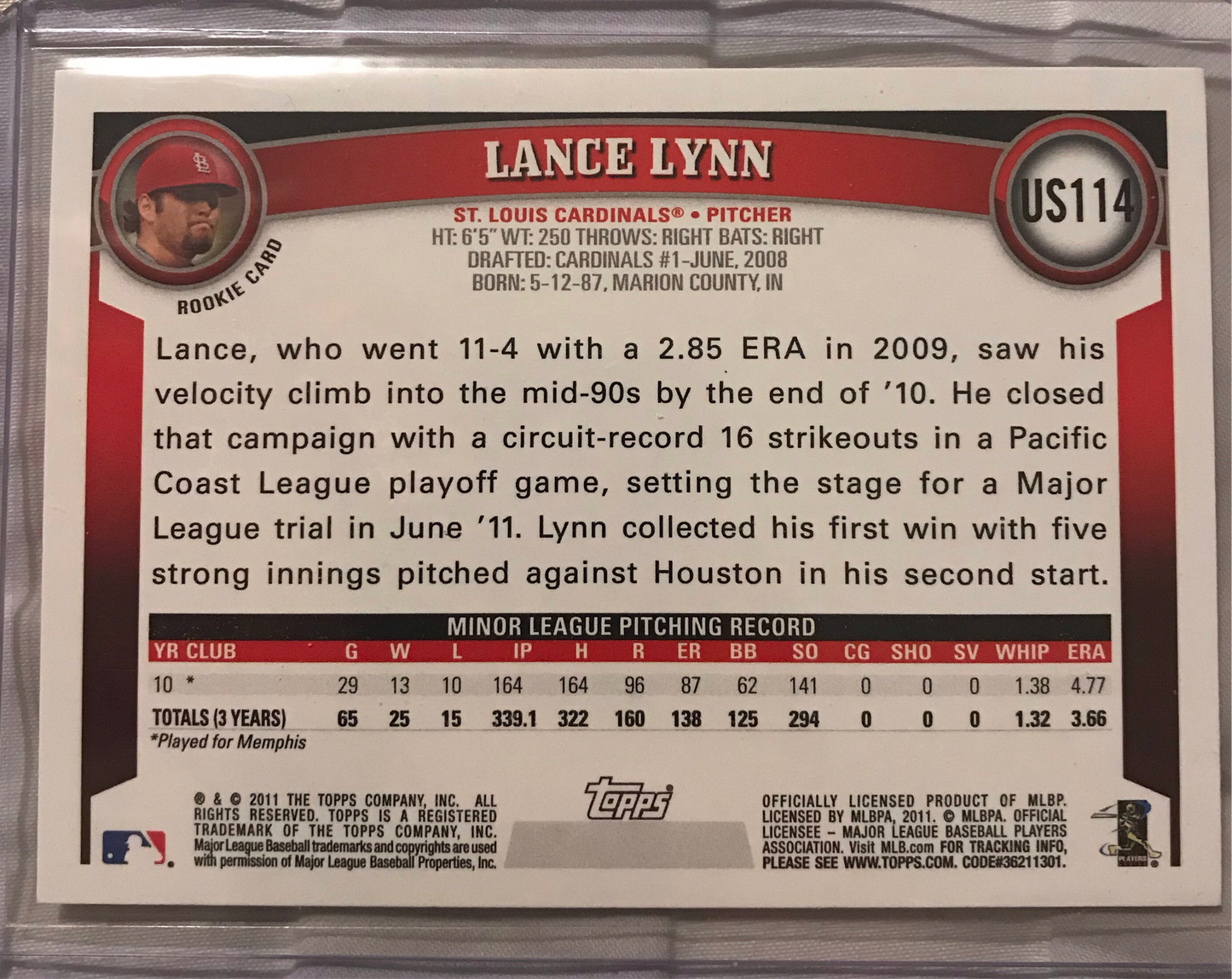 2011 Topps Update Lance Lynn #US114 rookie rc