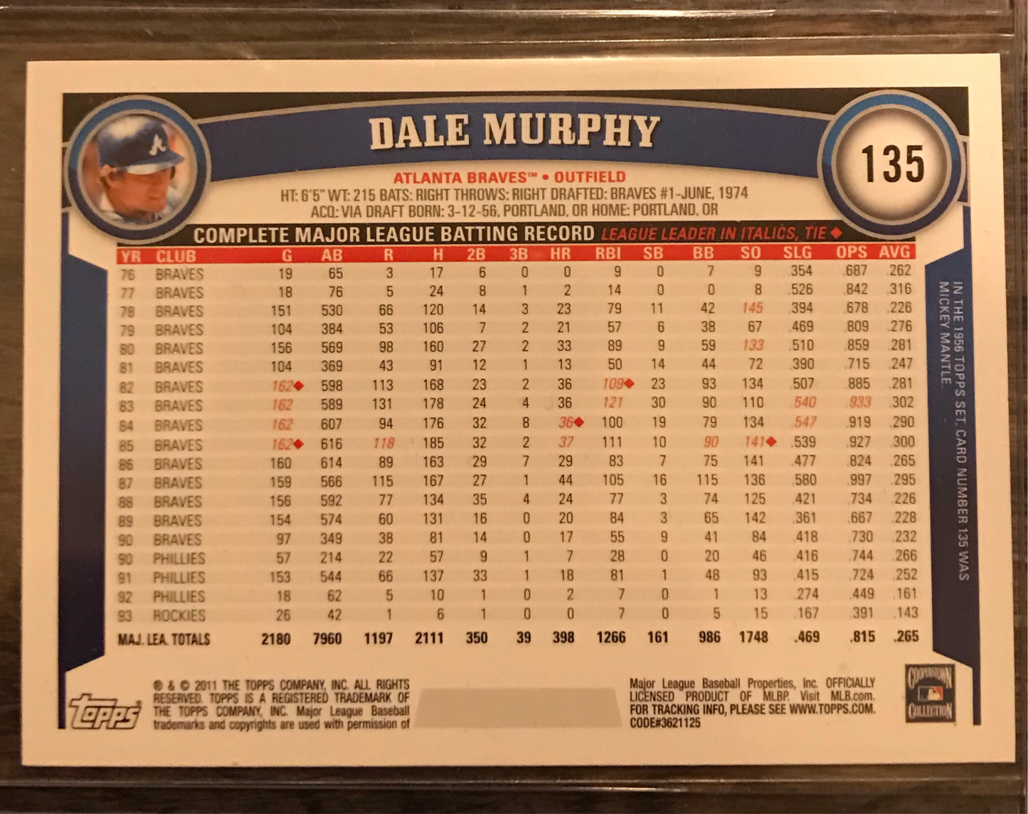 2011 Topps Dale Murphy cognac parallel 135 (135b 135.2)