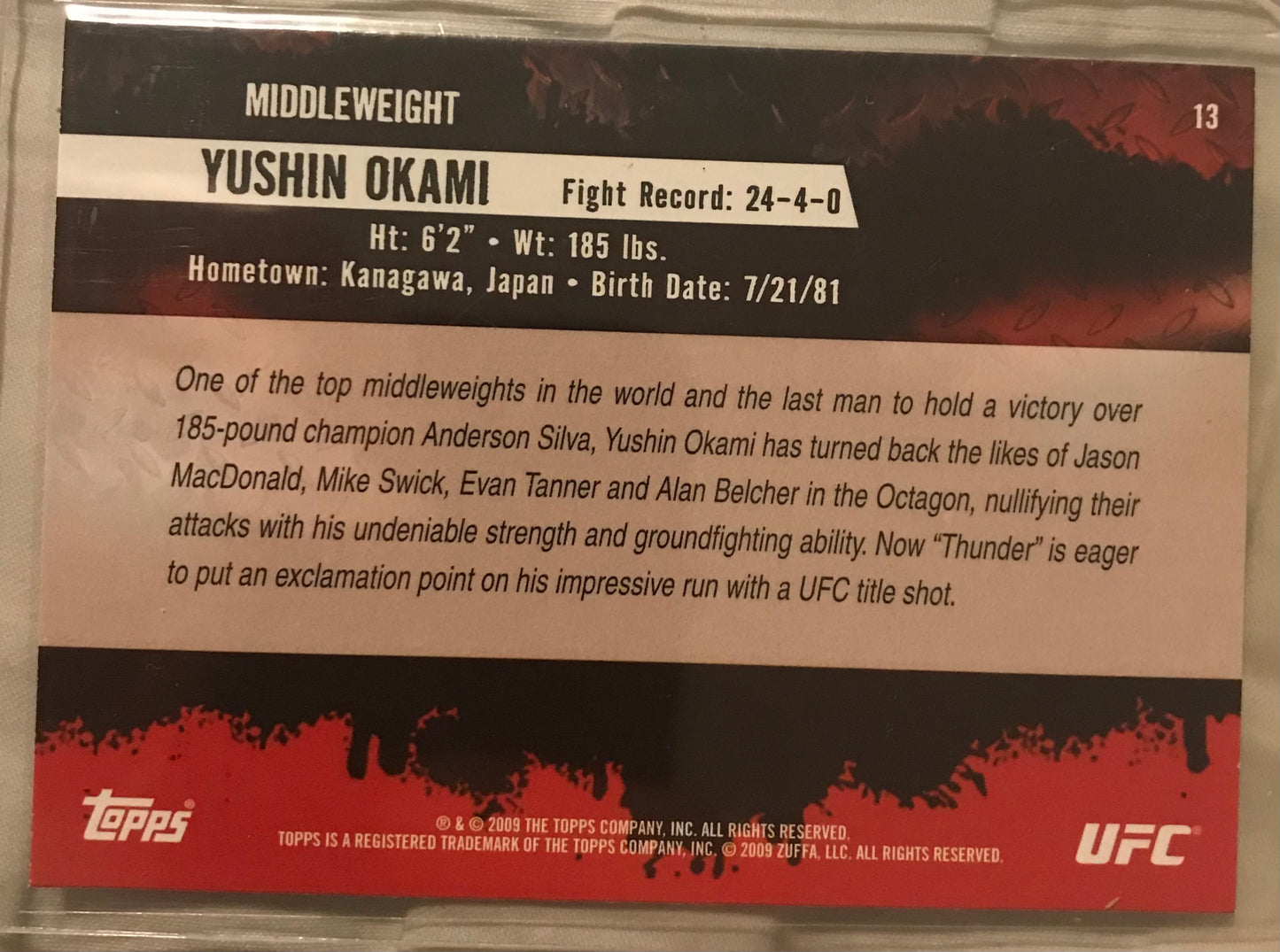 Topps UFC 2009 Round 2- Yushin Okami #13 rare error missing foil 1/1?