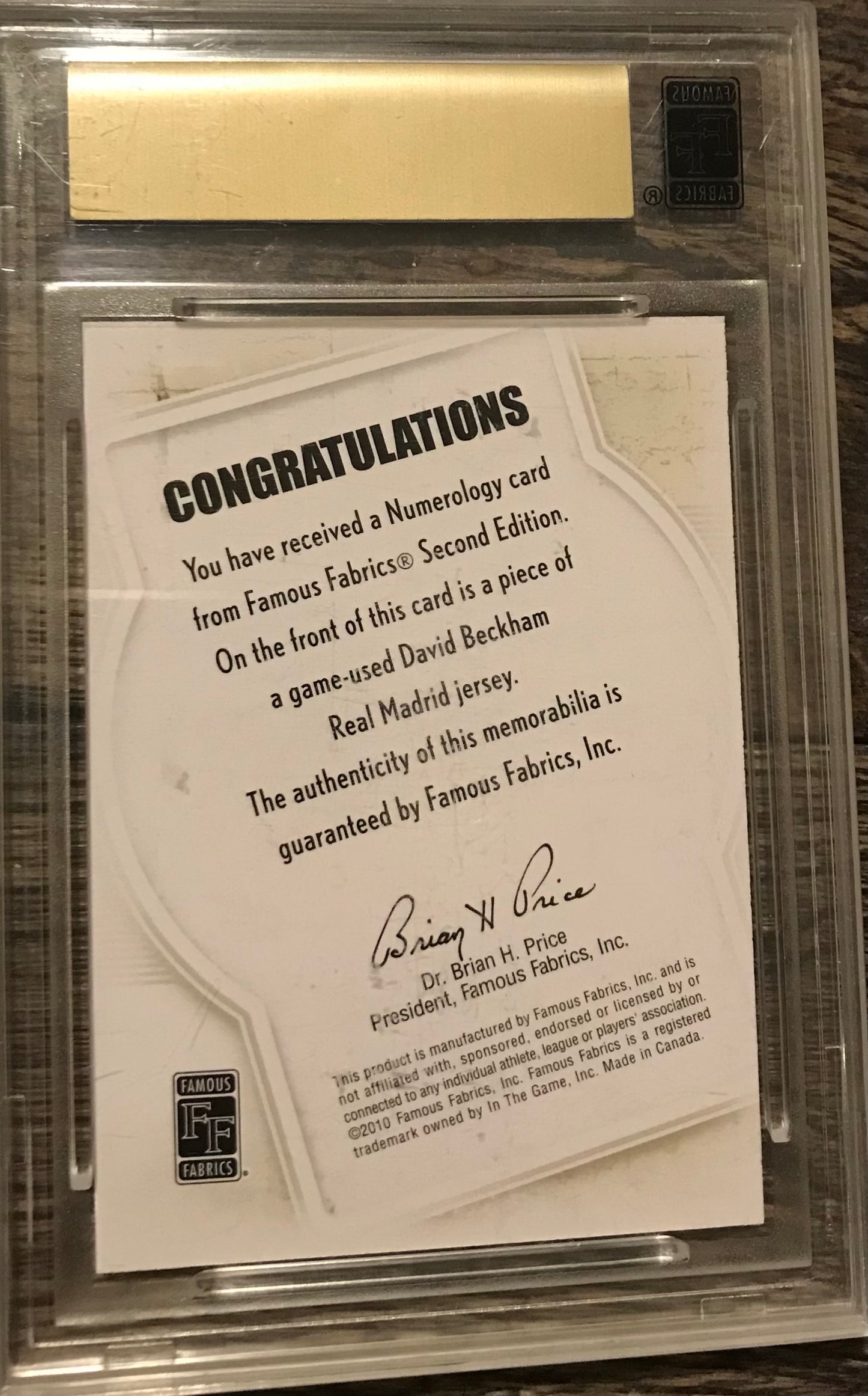 Famous Fabrics 2nd Edition David Beckham Numerology Game Used Real Madrid Jersey 1/1