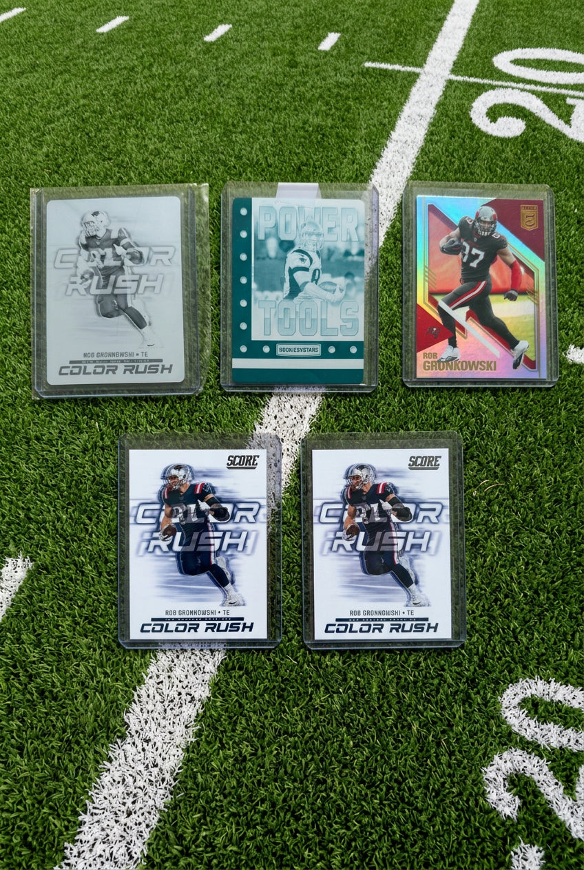 Rob Gronkowski Panini 1/1 Printing Plate Bundle – 2 Plates + 3 Cards