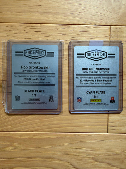 Rob Gronkowski Panini 1/1 Printing Plate Bundle – 2 Plates + 3 Cards
