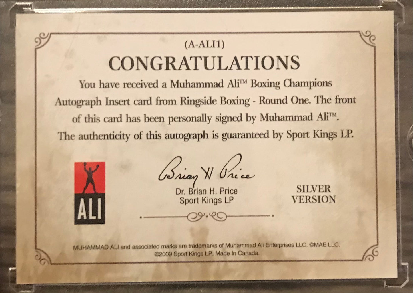 Ringside Boxing Round 1 Muhammad Ali Autograph A-ALI1 silver auto /20