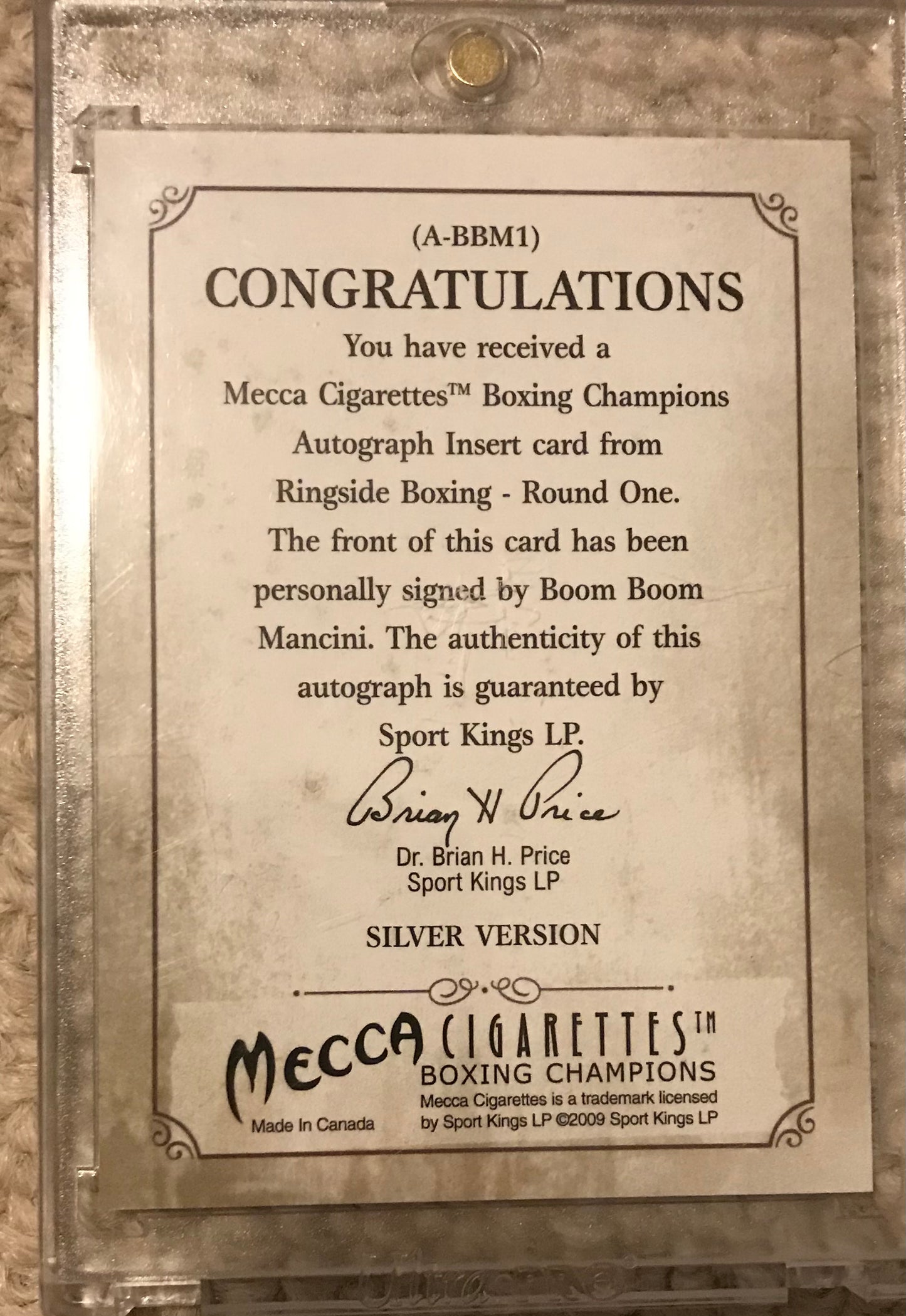 2010 Ringside Boxing Round 1 Ray Boom Boom Mancini Autograph A-BBM2 silver version 1 of 90