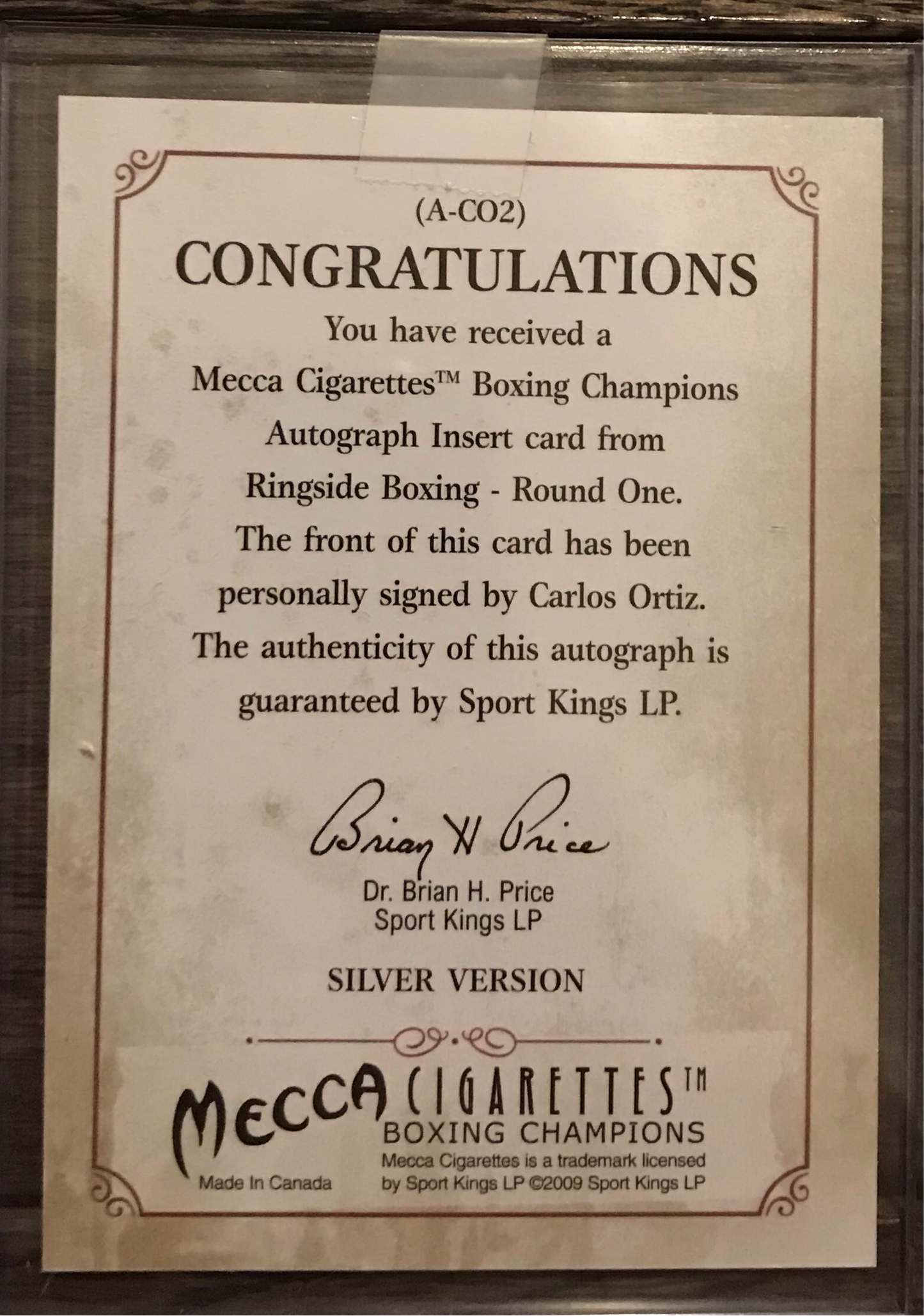 Ringside Boxing Round 1 Carlos Ortiz A-CO2 silver auto /90