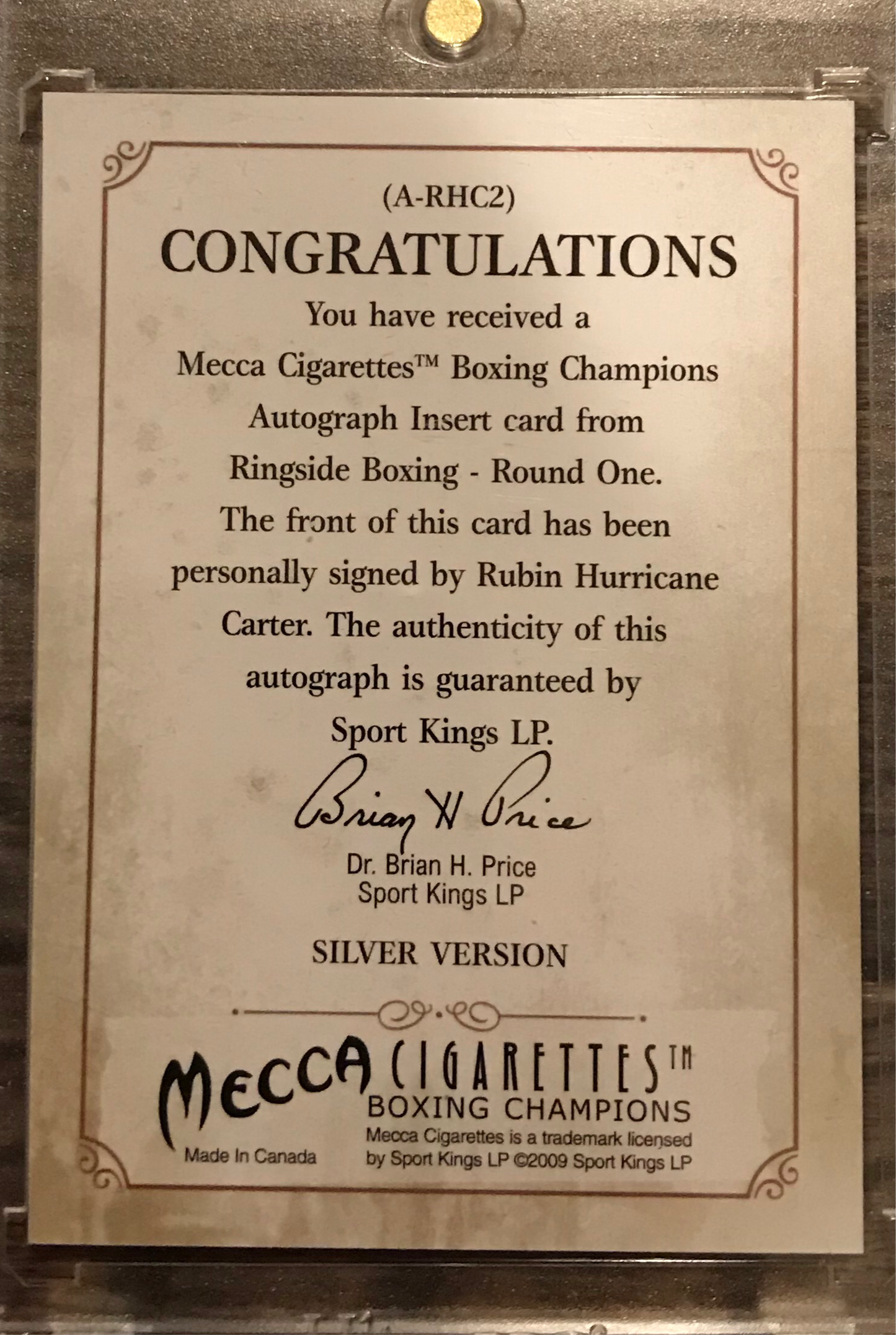 Ringside Boxing Round 1 Rubin Hurricane Carter A-RHC2 silver auto /90