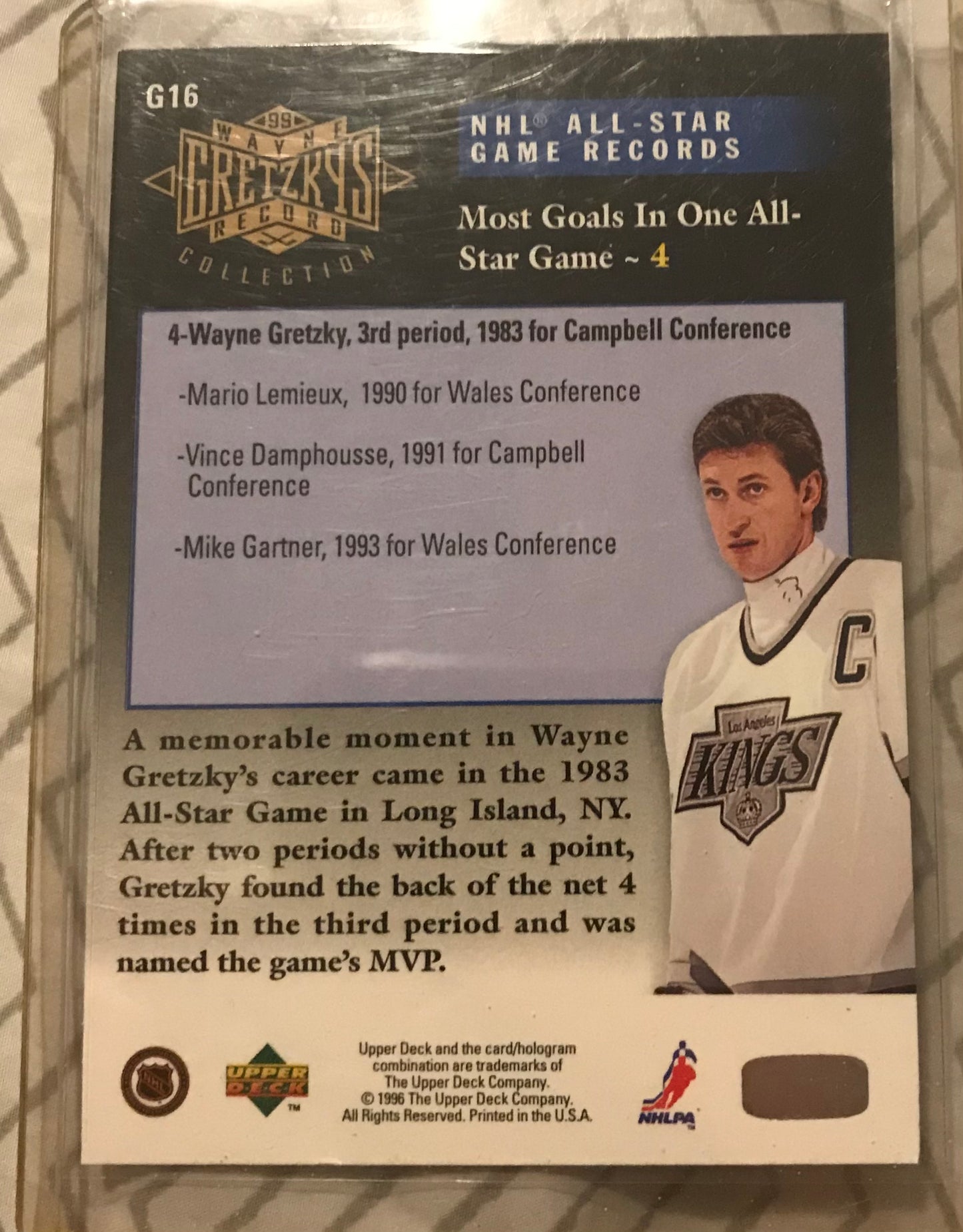 1995-96 WAYNE GRETZKY UPPER DECK GRETZKY COLLECTION INSERT #G16 LA KINGS