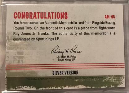 Ringside boxing round 2 Roy Jones jr trunks relic AM-45 /78