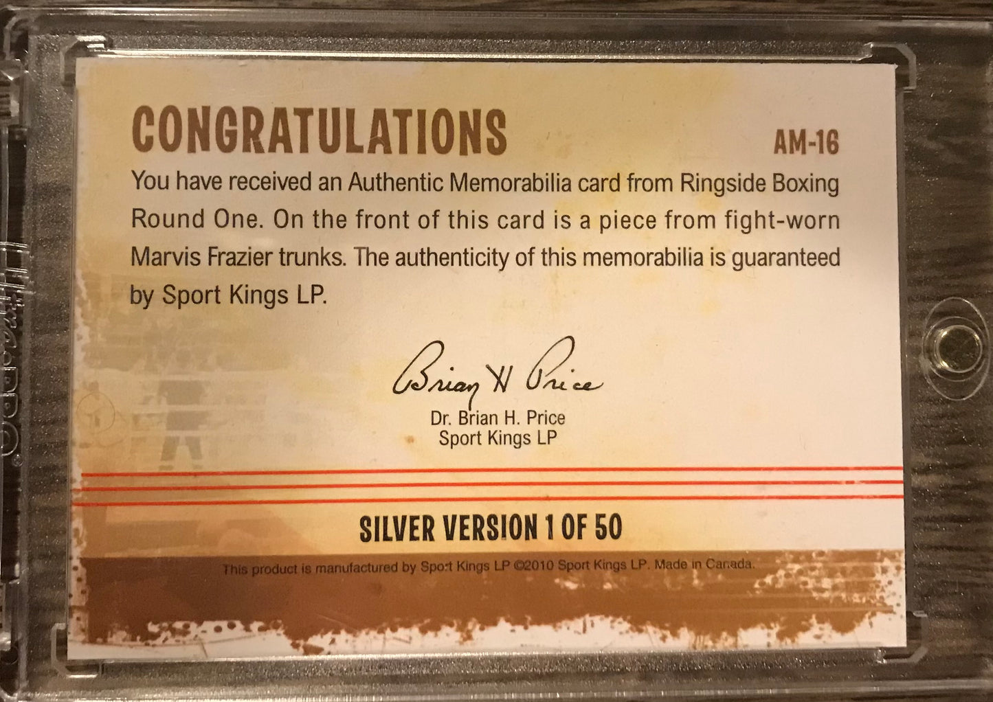 2010 Ringside Boxing Round 1 Marvis Frazier Authentic Memorabilia AM-16 Fight worn trunks silver version 1 of 50