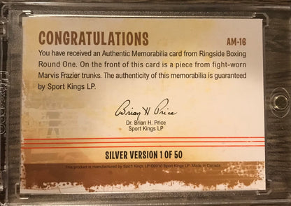 2010 Ringside Boxing Round 1 Marvis Frazier Authentic Memorabilia AM-16 Fight worn trunks silver version 1 of 50