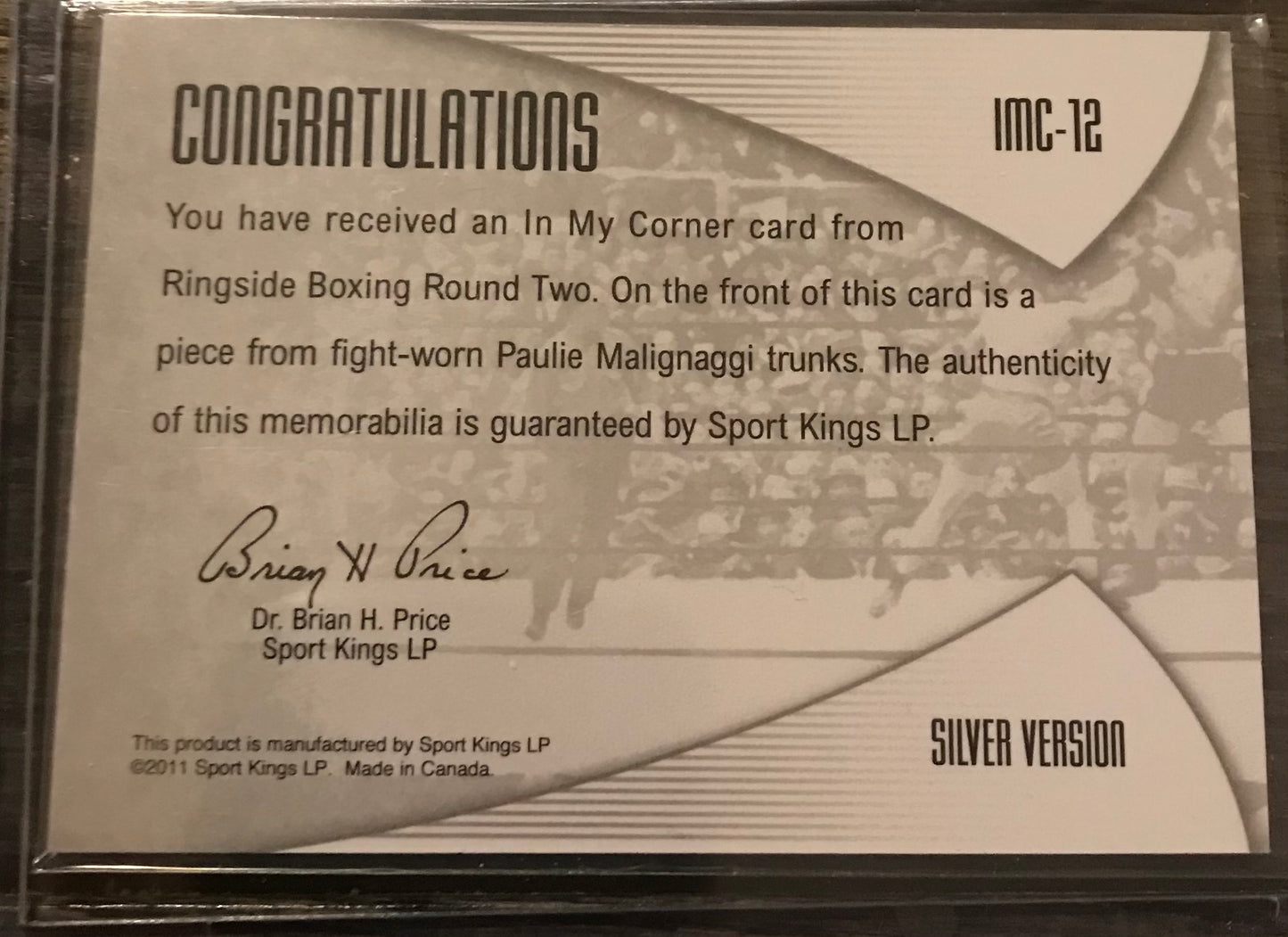 Ringside Boxing Round 2 Silver /50- Paulie Malignaggi In My Corner Relic trunks memorabilia card IMC-12