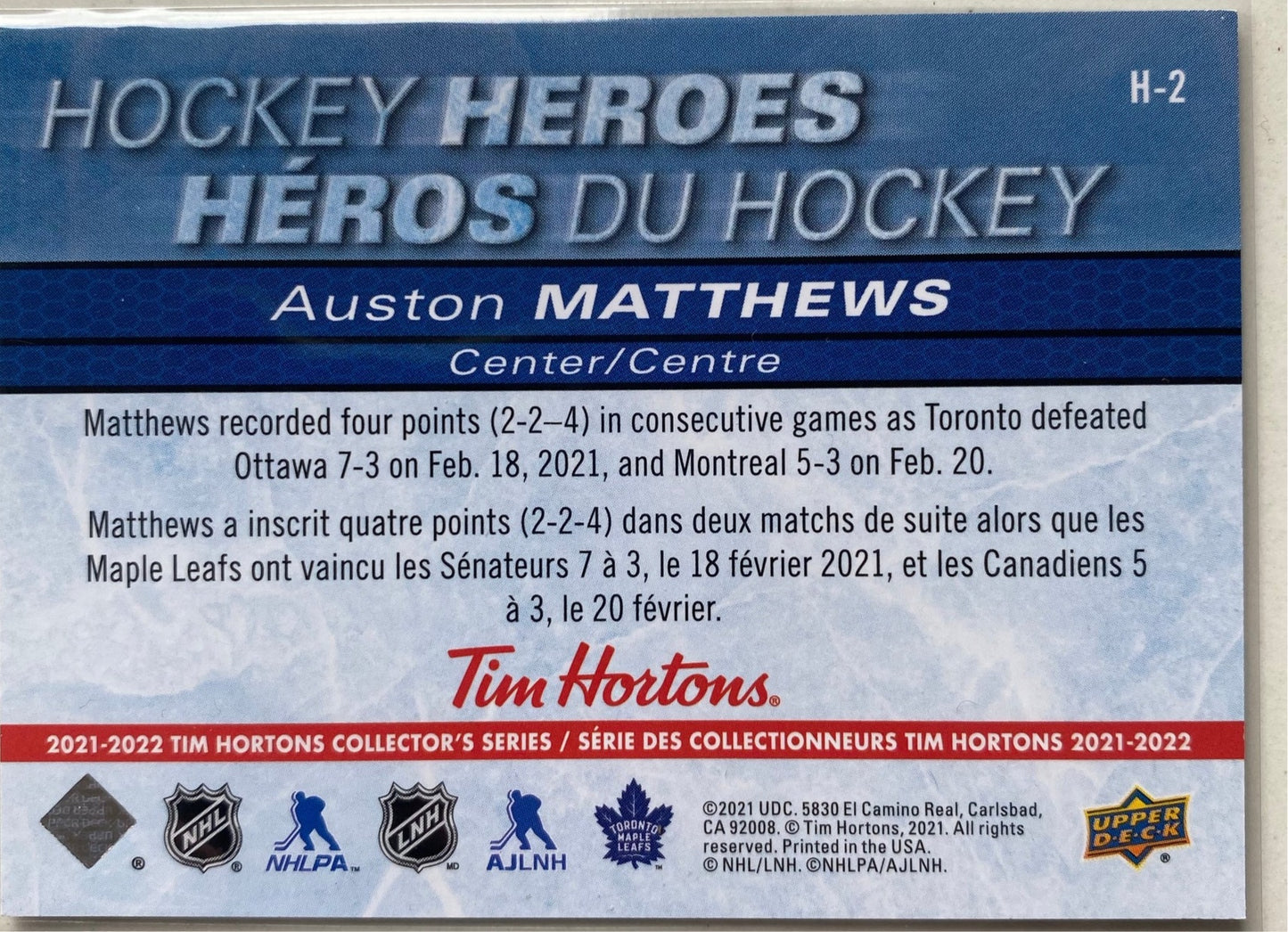 Tim Hortons Hockey 2021-22 Hockey Heroes